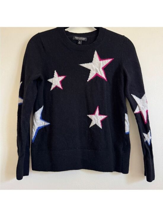 Banana Republic Sweaters - Banana Republic Italian Merino Wool Crewneck Stars Sweater, Black, Size Small
